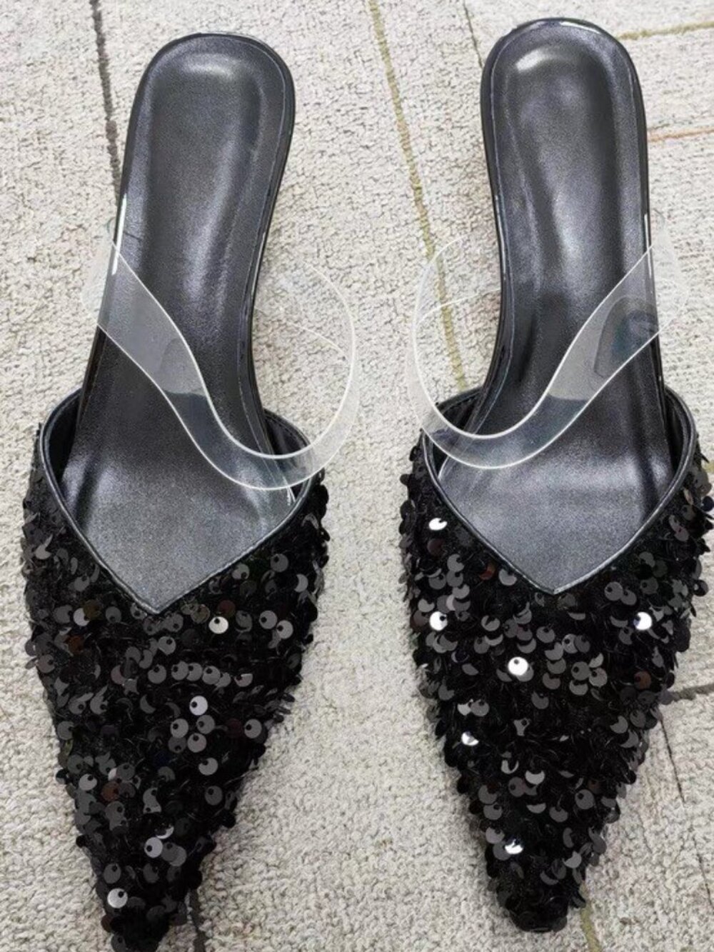 Women's pointed-toe high heel sandals with closed toe, French chic style, half-b